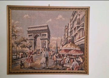 Arazzo Vintage scena di Parigi Arco di Trionfo Ricamato con