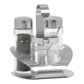 Menage | 3-delig | RVS/Glas | 120(h)mm EMGA, Verzenden