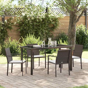 vidaXL Tuin Eettafel Set 5 pcs Bruin en Zwart PE Riet, Verzenden, Nieuw
