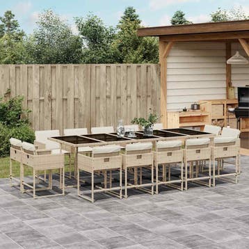 vidaXL 15-delige Tuinset met kussens poly rattan beige, Verzenden, Nieuw, Tuinset