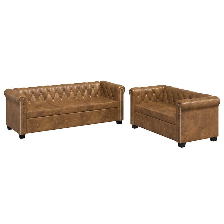 vidaXL Bankenset Chesterfield-stijl 2-zits en 3-zits bruin, Maison & Meubles, Canapés | Salons, Envoi