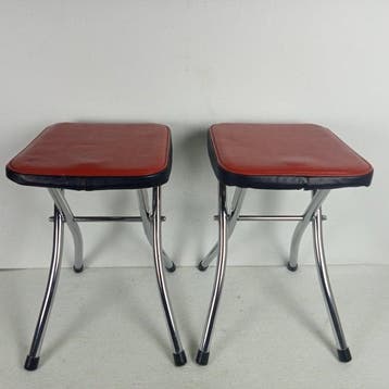 Kruk - Verchroomd staal met skai bekleding - Twee vintage, Antiek en Kunst