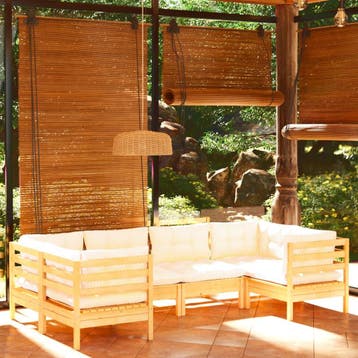 vidaXL 6-delige Loungeset met crèmekleurige kussens, Verzenden, Loungeset