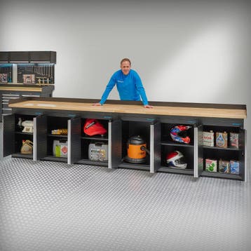 Datona Werkbank PRO 400 cm - eiken - 6 opbergkasten - zwart, Ophalen of Verzenden
