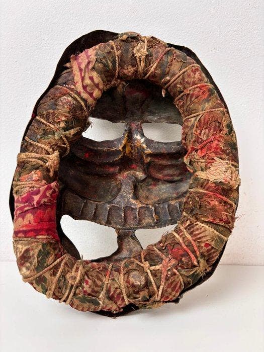 Citipati skull mask - Katoen, Koper - Nepal - 20e eeuw, Antiquités & Art, Antiquités | Autres Antiquités