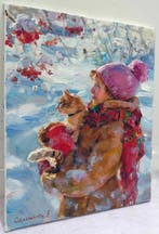 Elena Salnikova (1970) - Fillette au Chaton - Hiver est, Antiek en Kunst