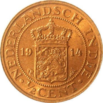 Nederlands-Indië. 1/2 Cent 1914 in MS65RD Slab (Zonder
