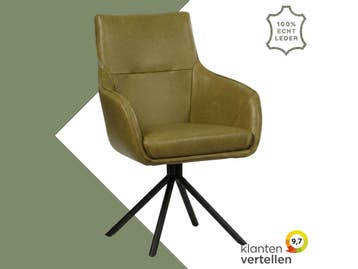 Leren draaibare eetkamerstoel Fancy - Granada Olive (olijf), Nieuw, Leer, Ophalen of Verzenden, 90 cm of meer
