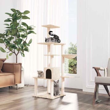 vidaXL Kattenmeubel met sisal krabpalen 142 cm crèmekleurig, Dieren en Toebehoren, Verzenden, Nieuw