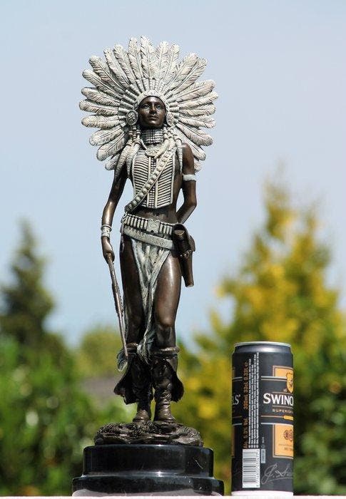 sculptuur, Indian gepatineerd brons - 46 mm - brons marmer, Antiquités & Art, Curiosités & Brocante