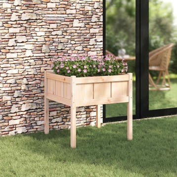 vidaXL Plantenbak Natuur 70 x 70 x 70 cm Massief grenenhout, Tuin en Terras, Verzenden, Nieuw