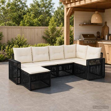 vidaXL Tuinbank Set 6 st Zwart en Crème Wit poly rattan, Verzenden, Nieuw