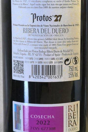 2022 Protos Bodega Ribera Duero, Protos 27 Tinto - Ribera, Nieuw