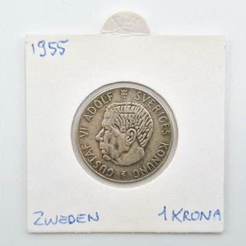 Zweden. 1 Krona 1955 en 1956 2x Zilveren Zweedse munten