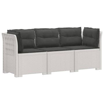 vidaXL 3-Zits Tu bank met Kussens Rattan Look PP Wit, Verzenden