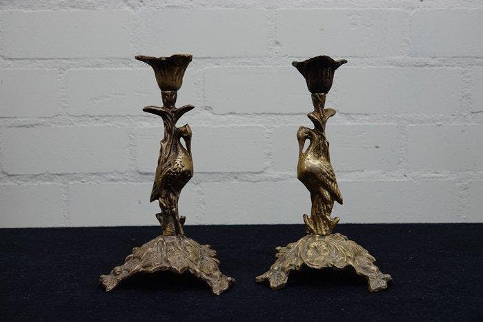Paar Art Nouveau STYLE kandelaars reigers - Chandelier (2) -, Antiquités & Art, Curiosités & Brocante