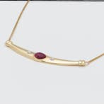 Collier - 14 carats Or jaune Rubis - Diamant, Handtassen en Accessoires, Kettingen, Nieuw