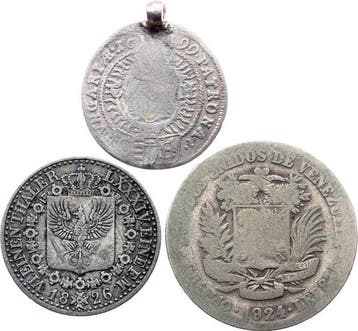 Wereld. Lot of 3 silver coins 1699, 1826, 1924