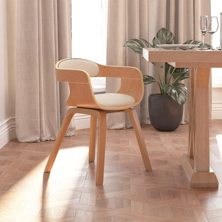 vidaXL Eetkamerstoel kunstleer en gebogen hout crèmekleurig, Huis en Inrichting, Stoelen, Nieuw, Verzenden