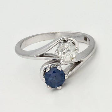 Ring - 18 karaat Witgoud Diamant (Natuurlijk) - Saffier