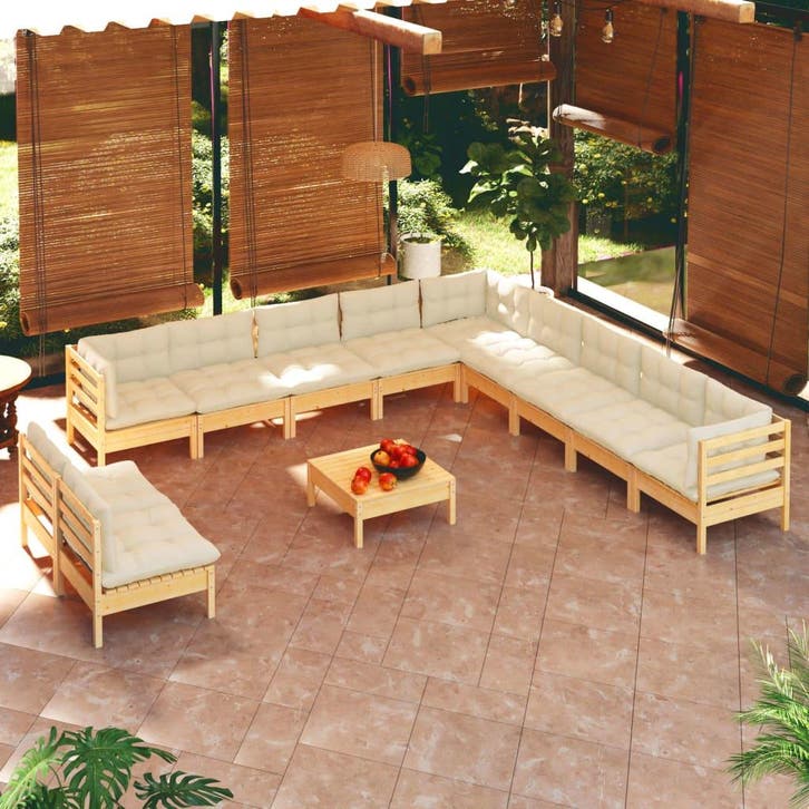 vidaXL 12-delige Loungeset met crèmekleurige kussens, Tuin en Terras, Tuinsets en Loungesets, Loungeset, Nieuw, Verzenden
