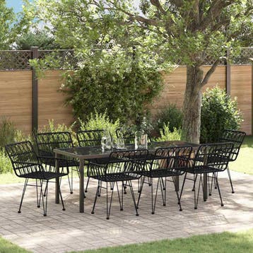 vidaXL Tuin Eettafel Set 9 pcs Zwart Gepoedercoat staal, Verzenden, Nieuw
