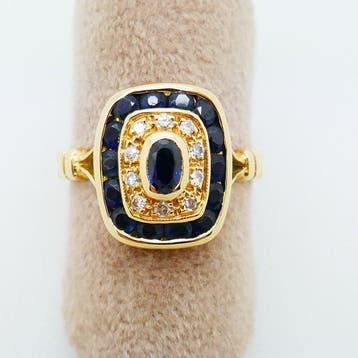 Bague - 18 carats Or jaune - 0,90ct. tw. Saphir - Diamant