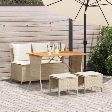 vidaXL 4-delige Tuinset met kussens poly rattan beige, Verzenden, Nieuw, Tuinset