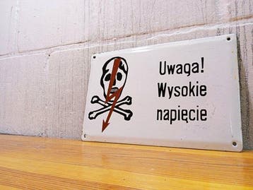 Emaille plaat - Vintage Poolse emaille waarschuwingsbord -