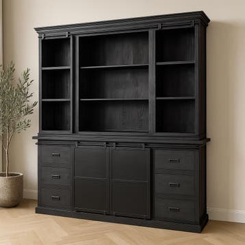 Buffetkast Mangohout Milan 200 Recht Zwart, Maison & Meubles, Armoires | Buffets, Verzenden