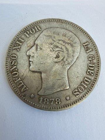 Spanje. Alfonso XII. 5 Pesetas 1878 EMM (Zonder