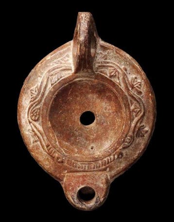 Romain antique Terre cuite - Lampe à huile à décor - marque