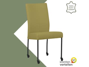Leren eetkamerstoel Comfort met wieltjes - Toledo Mustard, Huis en Inrichting, Overige kleuren, Nieuw, Leer, Ophalen of Verzenden