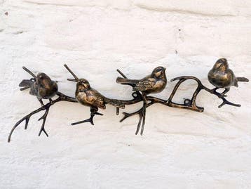 sculptuur, 4 vogels op tak - 18 cm - Brons
