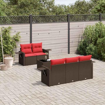 vidaXL 6-delige tuinbankset met kussens, bruin polyrotan, Verzenden
