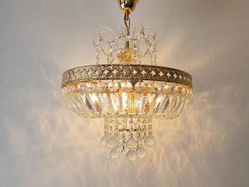 Plafondlamp - Hollywood Regency kristallen kroonluchter –, Antiek en Kunst
