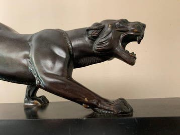 Irene Rochard - Statue, Panthère Art Déco - L. 72 cm - 25 cm, Antiquités & Art
