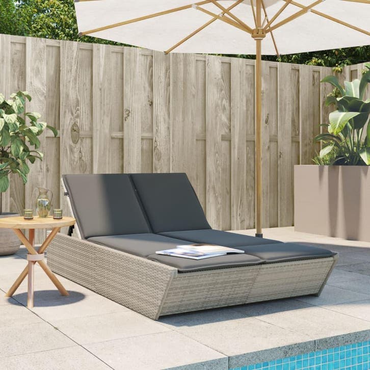 vidaXL Ligbed 2-persoons met kussens poly rattan lichtgrijs, Tuin en Terras, Ligbedden, Nieuw, Verzenden