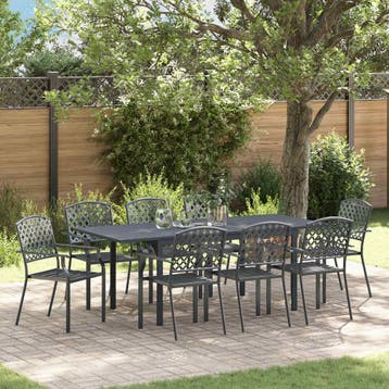 vidaXL Tuin Eettafel Set 9 st Antraciet Staal, Verzenden, Nieuw