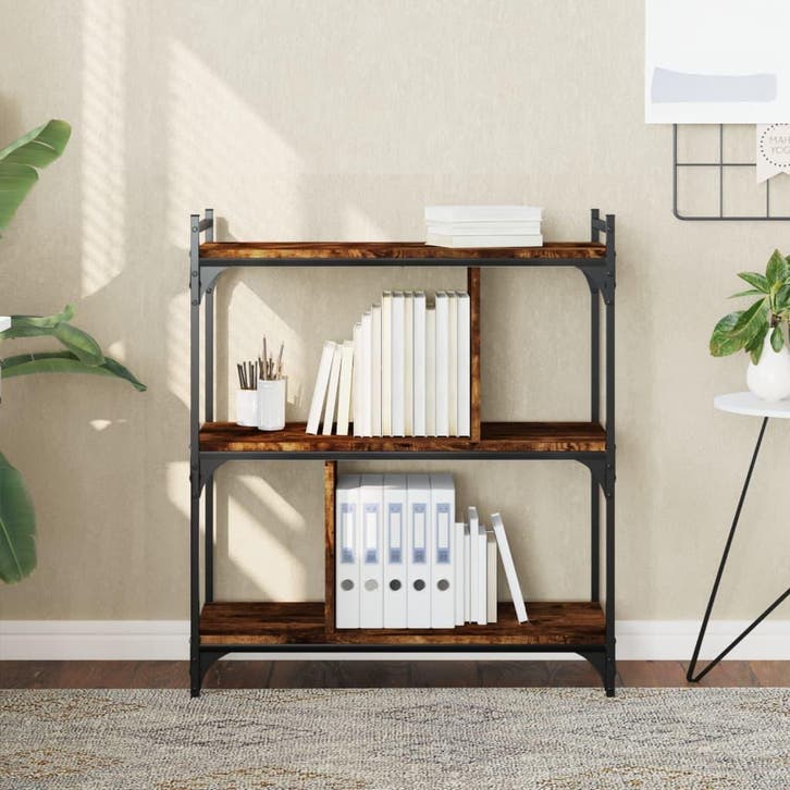 vidaXL Boekenkast 3-laags 76x32x88 cm bewerkt hout gerookt, Huis en Inrichting, Kasten | Boekenkasten, Nieuw, Verzenden