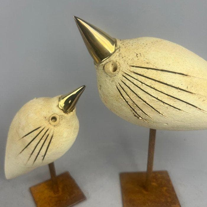 Ewa Budzowska - NO RESERVE- 2 BIRDS- (decorated 24 carat, Antiquités & Art, Art | Objets design