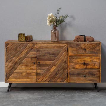 Dressoir Mangohout Fiona 165 cm, Verzenden, Nieuw, Overige houtsoorten, Industriële meubels