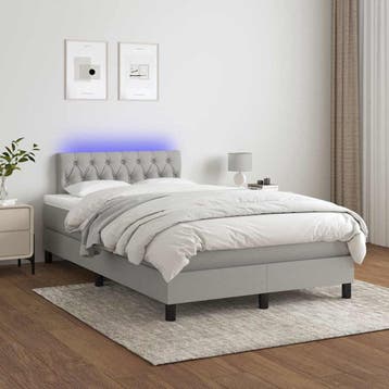 vidaXL Boxspring met matras en LED stof lichtgrijs 120x200, Verzenden
