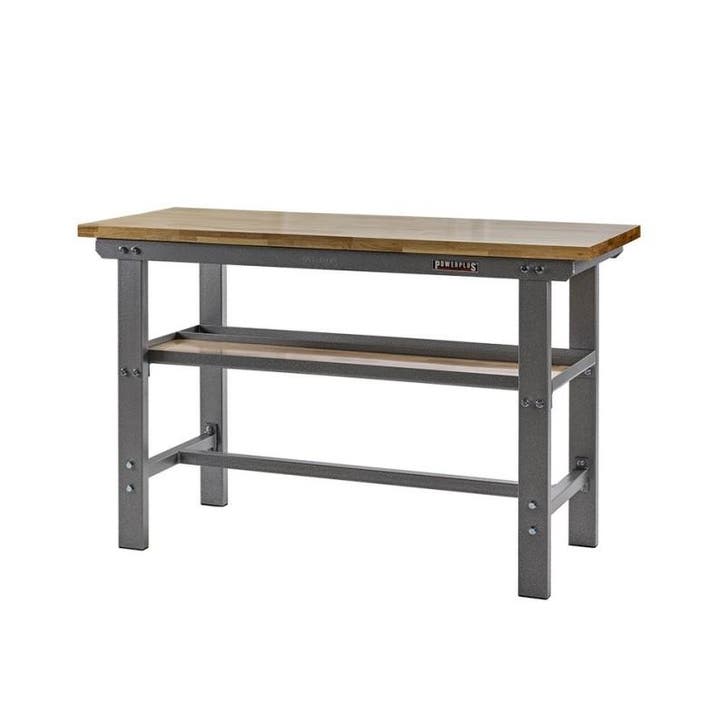 Werkbank grijs 150 cm lang met hardhouten blad, Doe-het-zelf en Bouw, Werkbanken, Ophalen of Verzenden