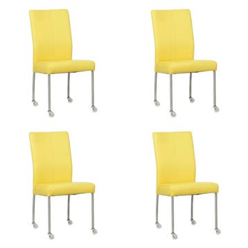 Set van 4 Leren eetkamerstoelen Comfort met wieltjes -, Ophalen of Verzenden