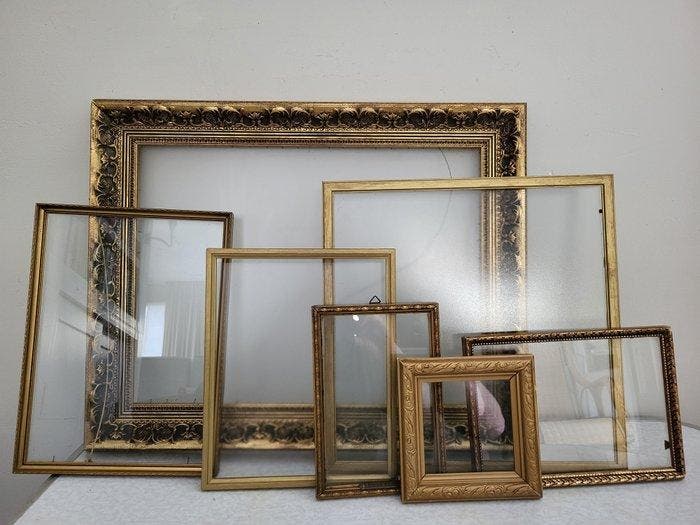 Cadre (7) - bois-verre - Collage de vieux cadres dorés, Antiquités & Art, Curiosités & Brocante