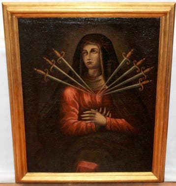 Hispanic-Mexican School (XVIII) - Virgin of the Seven, Antiek en Kunst