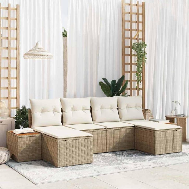 vidaXL Tuinbank Set met kussen 6 pcs Beige en Crème Poly, Jardin & Terrasse, Ensembles de jardin, Envoi