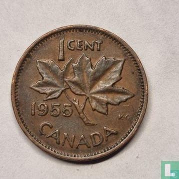 Canada 1 cent 1955 (zonder schouderriem), Timbres & Monnaies, Verzenden, Losse munt