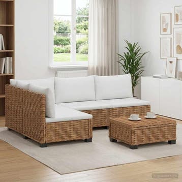 vidaXL 5 st Rieten Loungeset met Kussens GENDT Natuurlijk, Verzenden, Nieuw